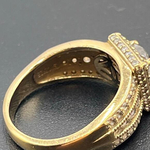 Designer Signed Vintage Vietnam Sterling Silver Vermeil Cz Wedding Ring Sz 9 1/4 - Picture 7 of 8